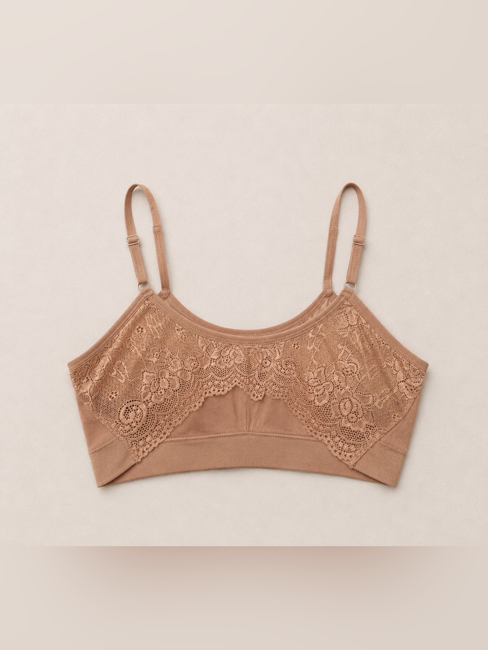 🇺🇸🆕 NWOT TAHARI | XL | TAN Seemless Bralette Lace back V-Neck - Picture 3 of 16